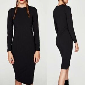 Zara W&B Collection Black Bodycon Midi Dress